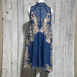 Intimately Free People Slip Dress size XS, Marsha Trapeze Blue Pink Floral Lace